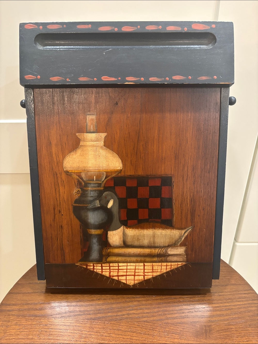Wooden Decorative Mail Holder with Hand-Painted Still Life